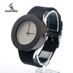 BOBO BIRD Ebony Wooden Watches for Women Silver Pointer With Normal Logo Wood Dial Leather Strap Quartz Watch SUPERIA OEM