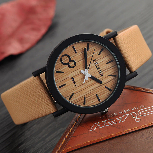 6 Colors Luxury Fashion Quartz Watches Men's Casual Wooden Color Leather Strap Watches Male Wood Wristwatch Relogio Masculino