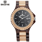 SKONE Men's Wood Watch Men Auto Date Quartz Maple Wooden Watch Fashion Casual Watches Ebony Wristwatches Montre Homme