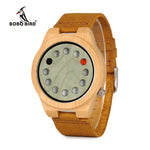 BOBO BIRD WA03 Handmade 12 holes Green Wooden Face Bamboo Watch for Men Leather Band Quartz Wristwatch