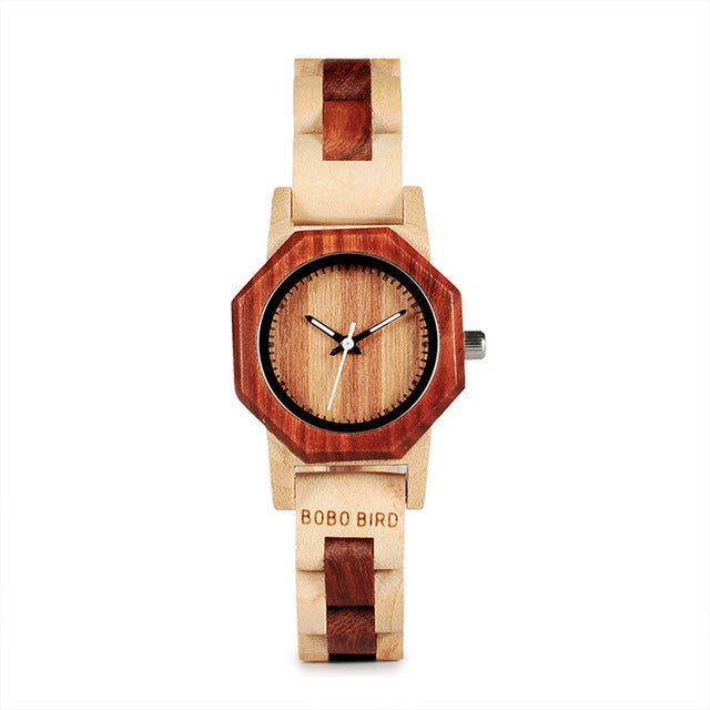 BOBO BIRD WM25M26 Duotone Wooden Quartz Watch For Women Creative Design Octagon Exquisite Watches Gift Box OEM