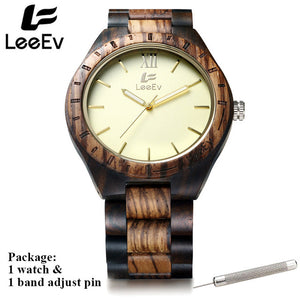 LeeEv Fashion Men Zebra Wooden Watch Big Dial Unique Design Casual Quartz All Wood Band Luminous Hands Wristwatches EV1001