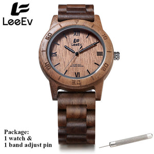 LeeEv  Nature Zebra Wood Japanese Quartz Men Watch Fashion Casual Watches All Brown Wooden Man Luminous Analog Wristwatch EV2075