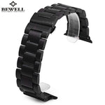 Bewell Watch Band Quality Wooden Watchband 24mm Black Brown Luxury Strap Butterfly Clasp Wristband