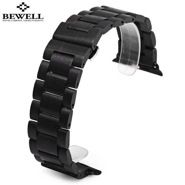 Bewell Watch Band Quality Wooden Watchband 24mm Black Brown Luxury Strap Butterfly Clasp Wristband