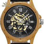 SEWOR 2018 Newest Imitation wood metal Dual digital display of men's automatic mechanical watch C338